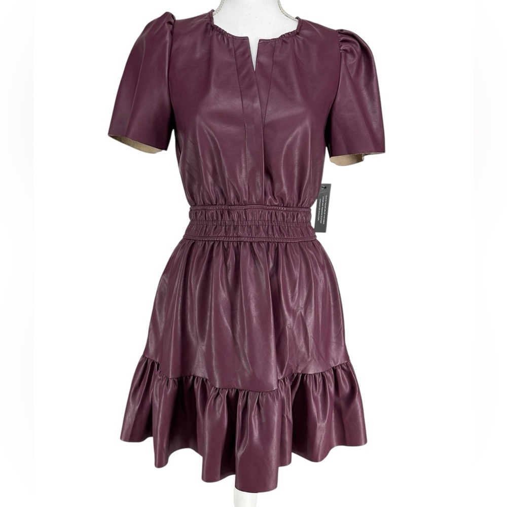 AVARA / Purple Faux Leather Shirt Sleeve Ruffle Dress / XS / NWT / Goth Fairy